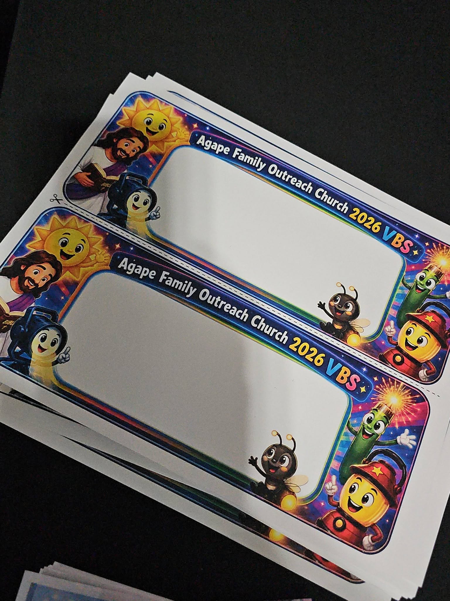 Printed VBS 2026 car tag example