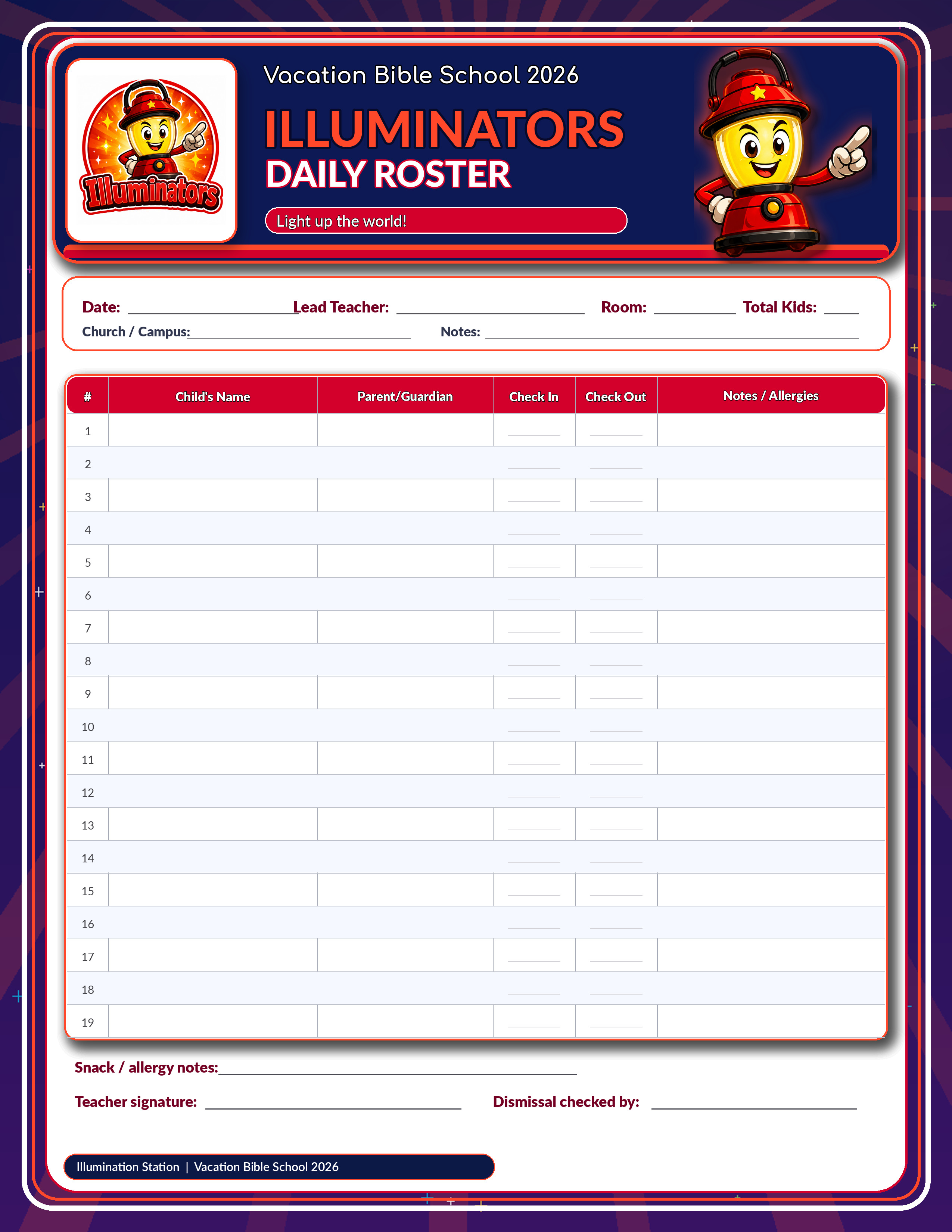Illuminators daily roster JPG preview