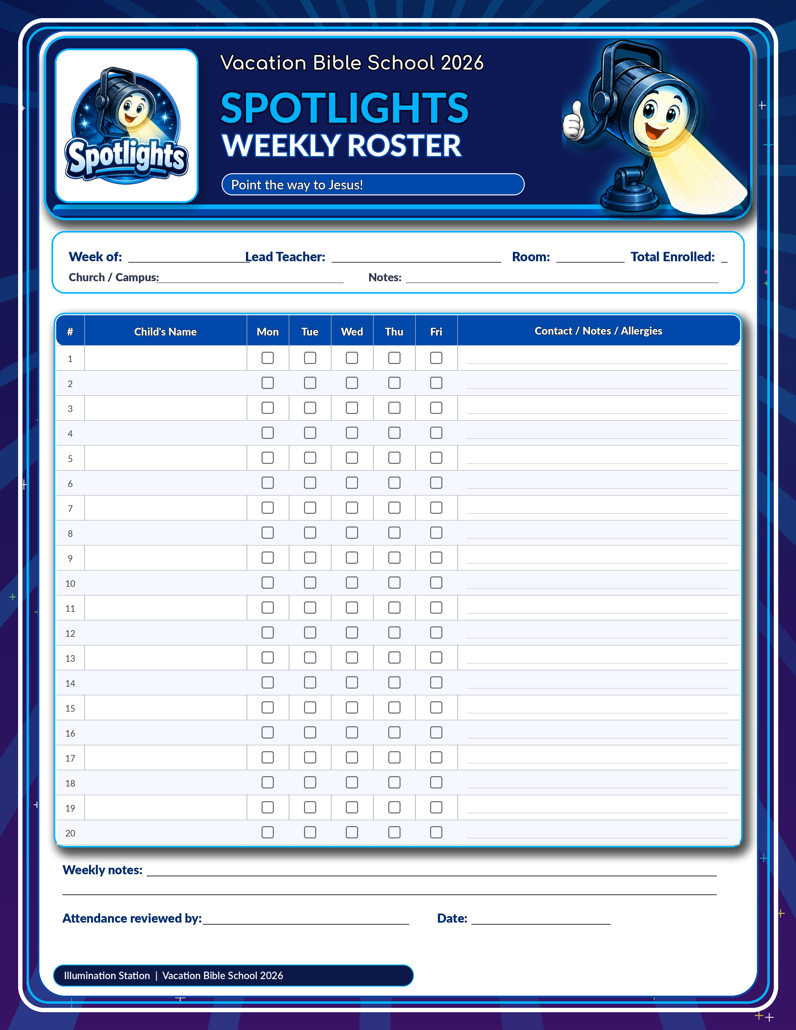 Spotlights weekly roster JPG preview