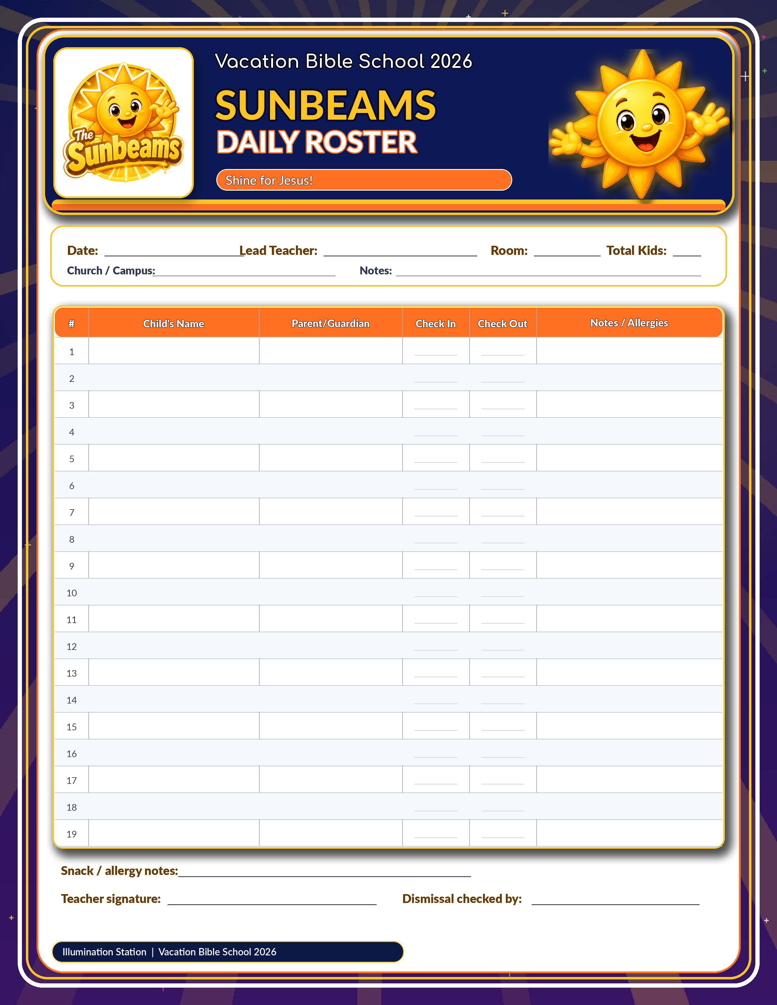 Sunbeams daily roster JPG preview