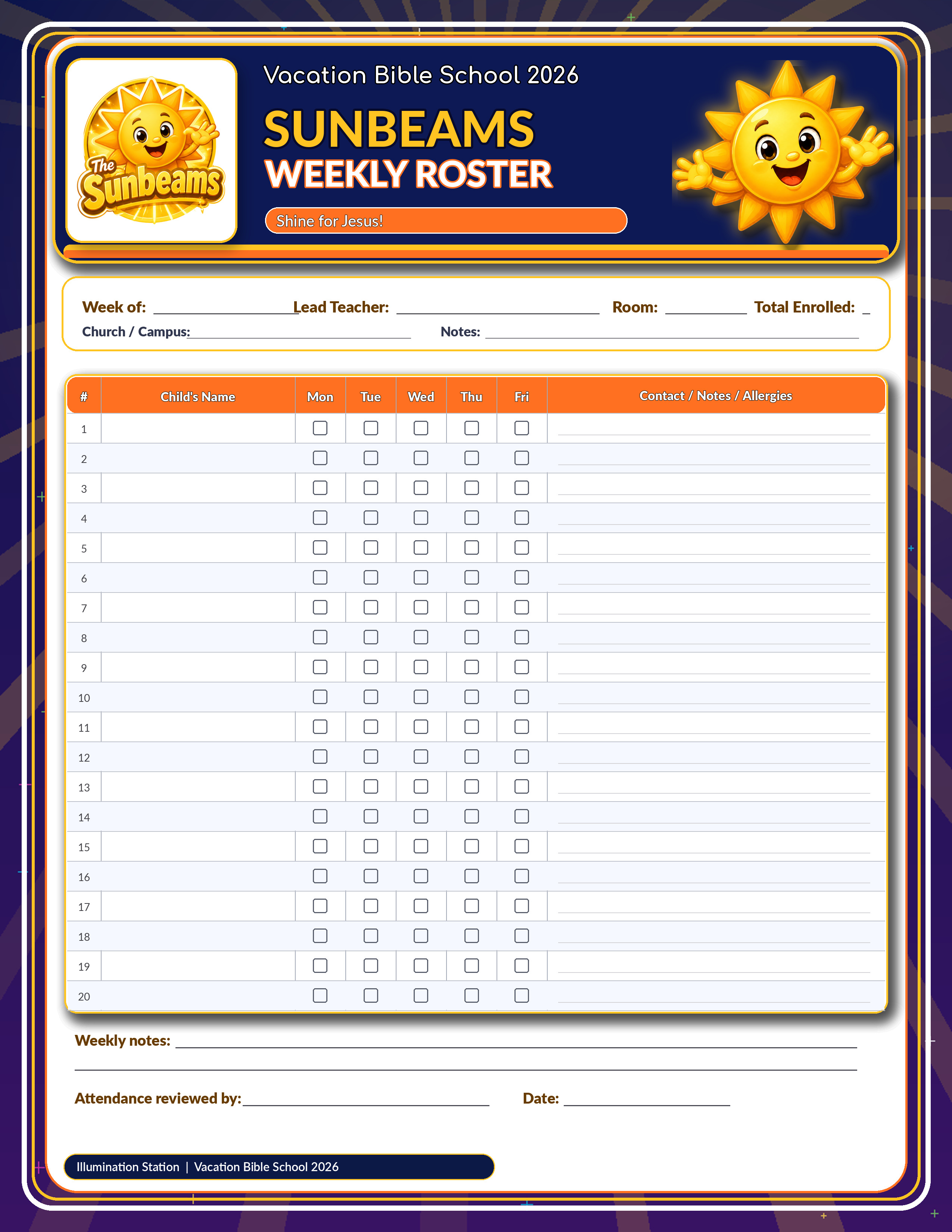 Sunbeams weekly roster JPG preview