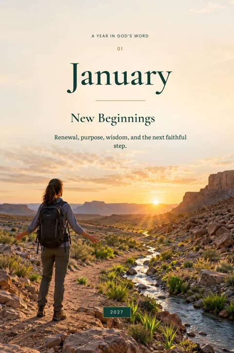 Actual January divider with New Beginnings theme and approved landscape illustration