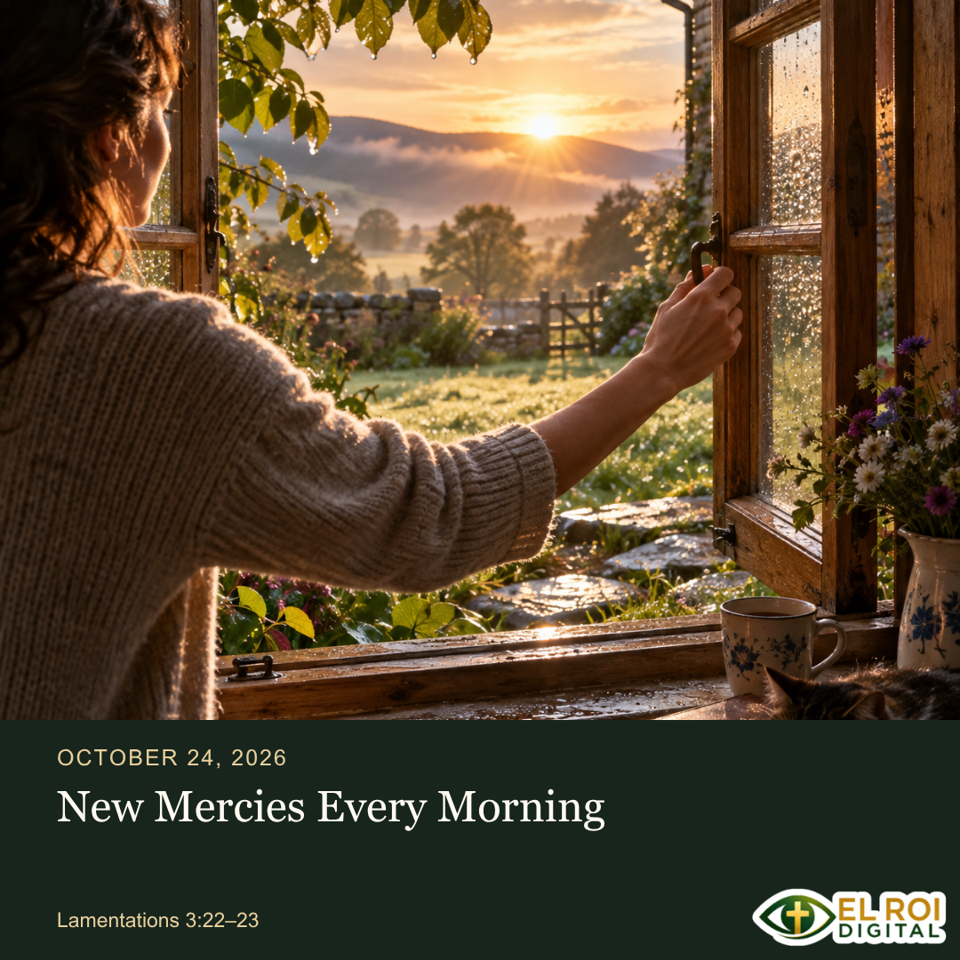 2026-10-24: New Mercies Every Morning — Lamentations 3:22–23. El Roi Digital devotional artwork.