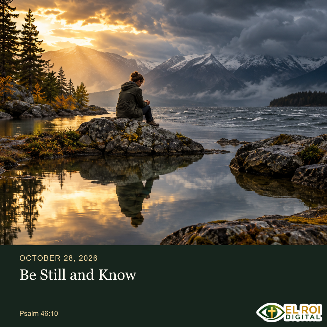 2026-10-28: Be Still and Know — Psalm 46:10. El Roi Digital devotional artwork.