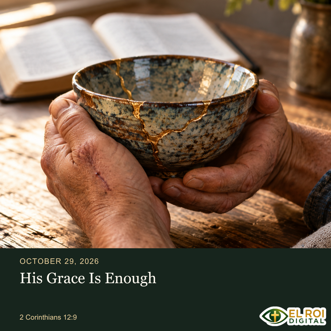 2026-10-29: His Grace Is Enough — 2 Corinthians 12:9. El Roi Digital devotional artwork.