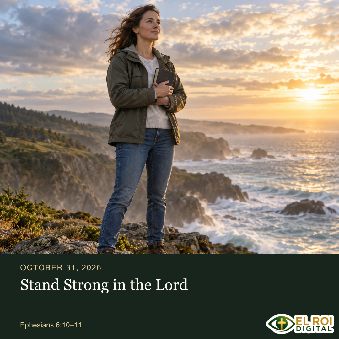 2026-10-31: Stand Strong in the Lord — Ephesians 6:10–11. El Roi Digital devotional artwork.